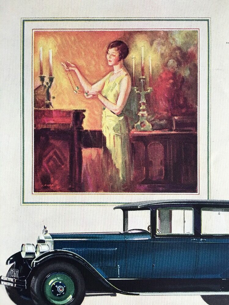1926 Nice Art Deco PACKARD Color Car Ad Marlboro Cigarettes Advertising