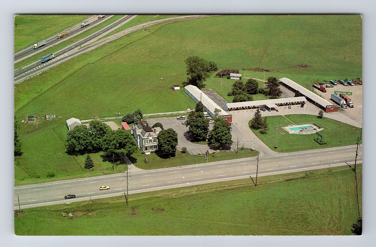 Milan OH- Ohio, Aerial Homestead Inn Motels, Advertisement, Vintage Postcard