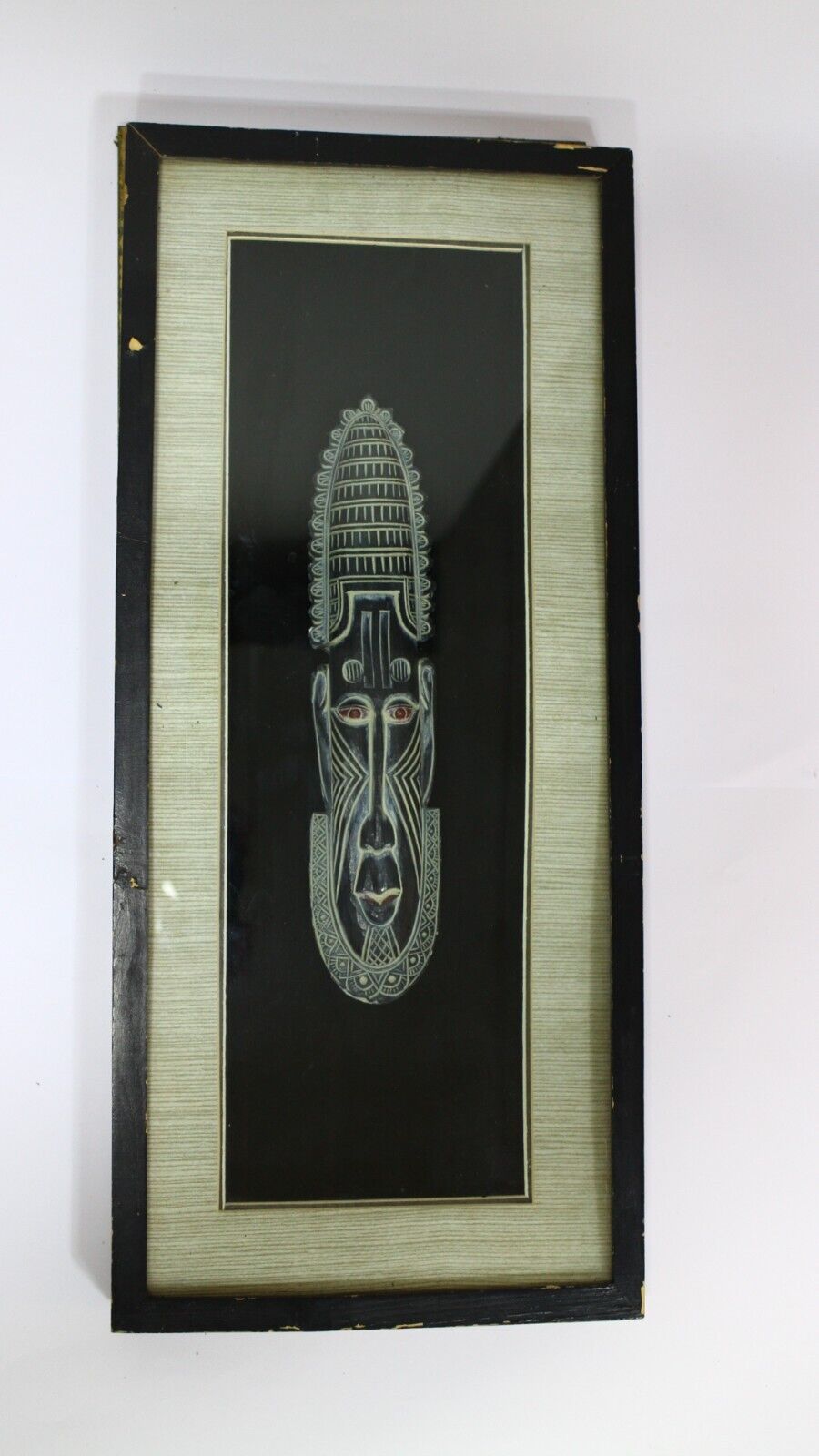 Vintage Mask African Carved Art Handcrafted Ceramic Black Face Hanging Wall 