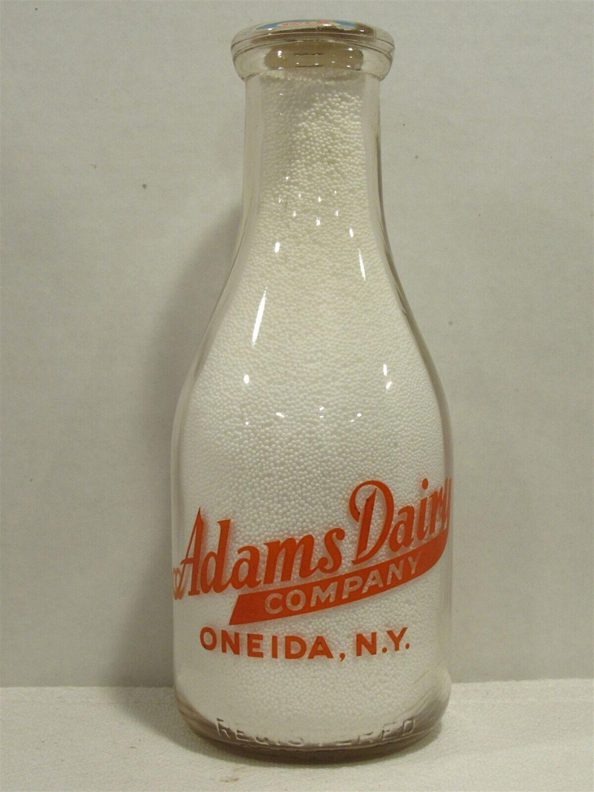 TRPQ Milk Bottle Adams Dairy Co Oneida NY ONEIDA COUNTY 1943 Cream & Buttermilk
