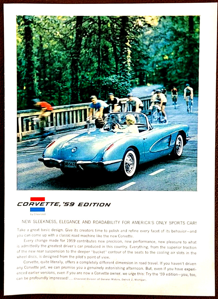 Chevy Corvette Convertible Original 1959 Vintage Print Ad