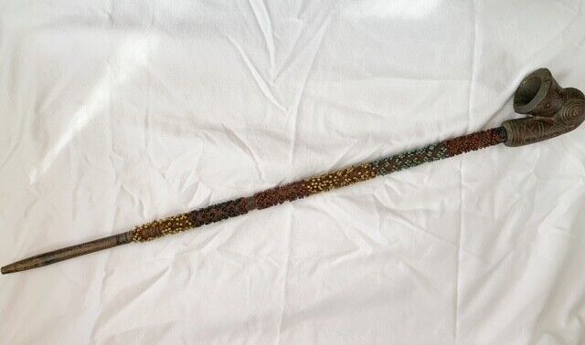 Hand Carved Antique Beaded Fisherman Smoking Pipe  From South Africa