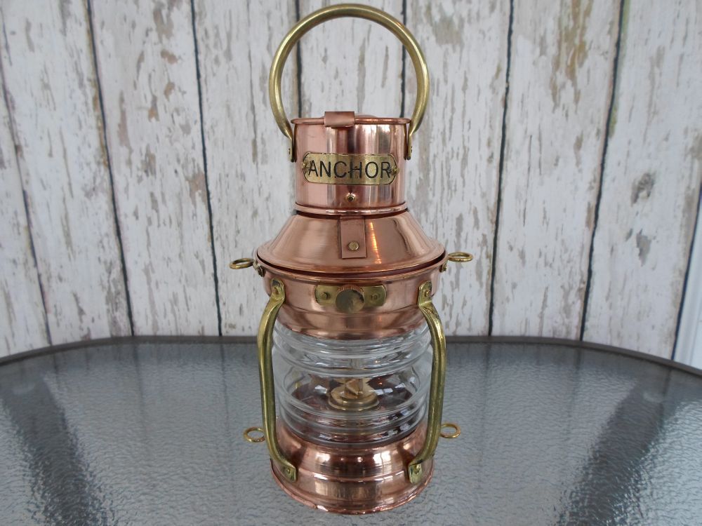 Brass & Copper  Anchor Oil Lamp ~ Nautical Maritime Ship Lantern