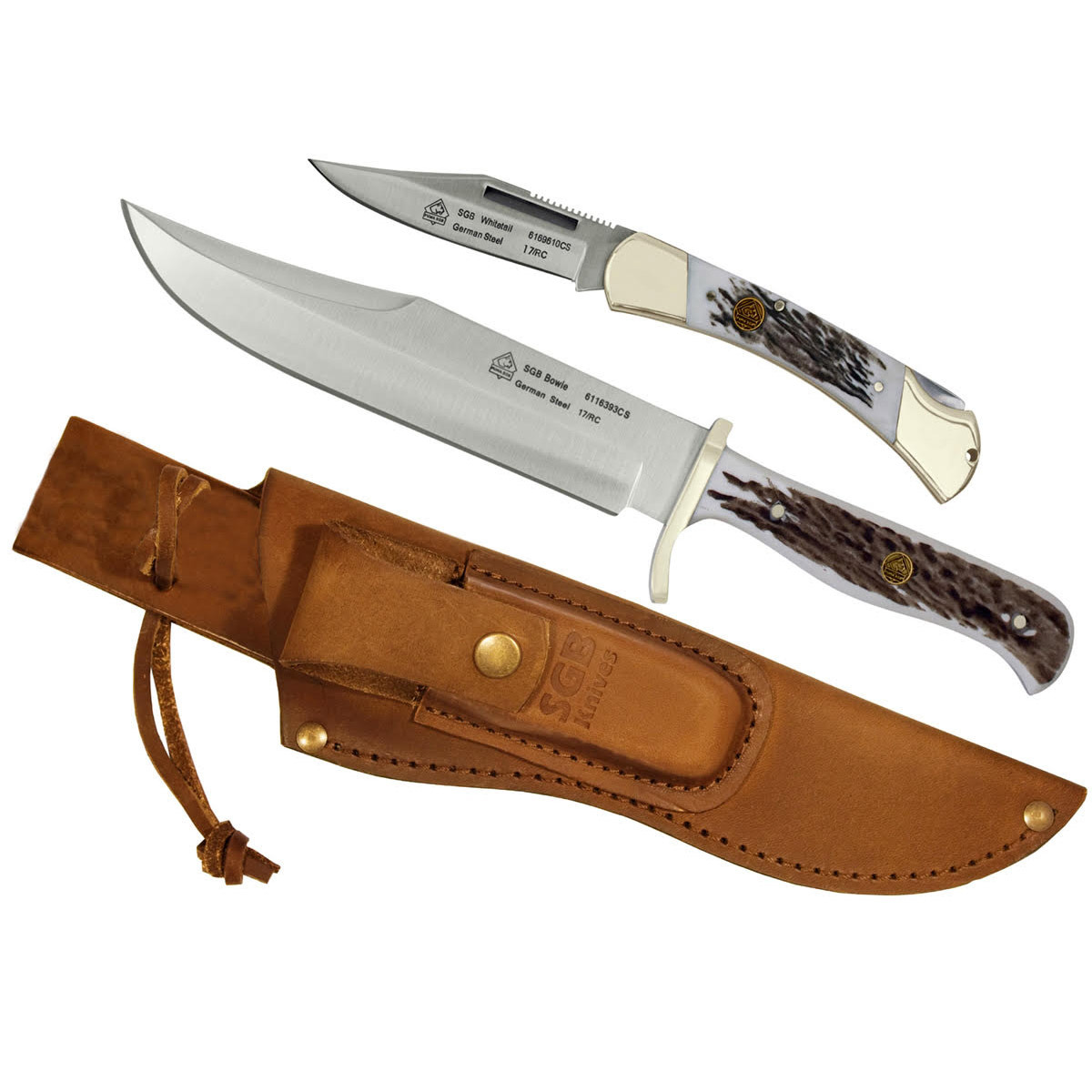 Puma SGB Bowie / Whitetail Commando Stag Outdoorsman Combo (2 Knife Set)