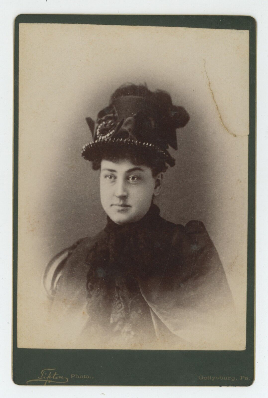Antique Circa 1880s Cabinet Card Lovely Woman in Stunning Hat Gettysburg, PA