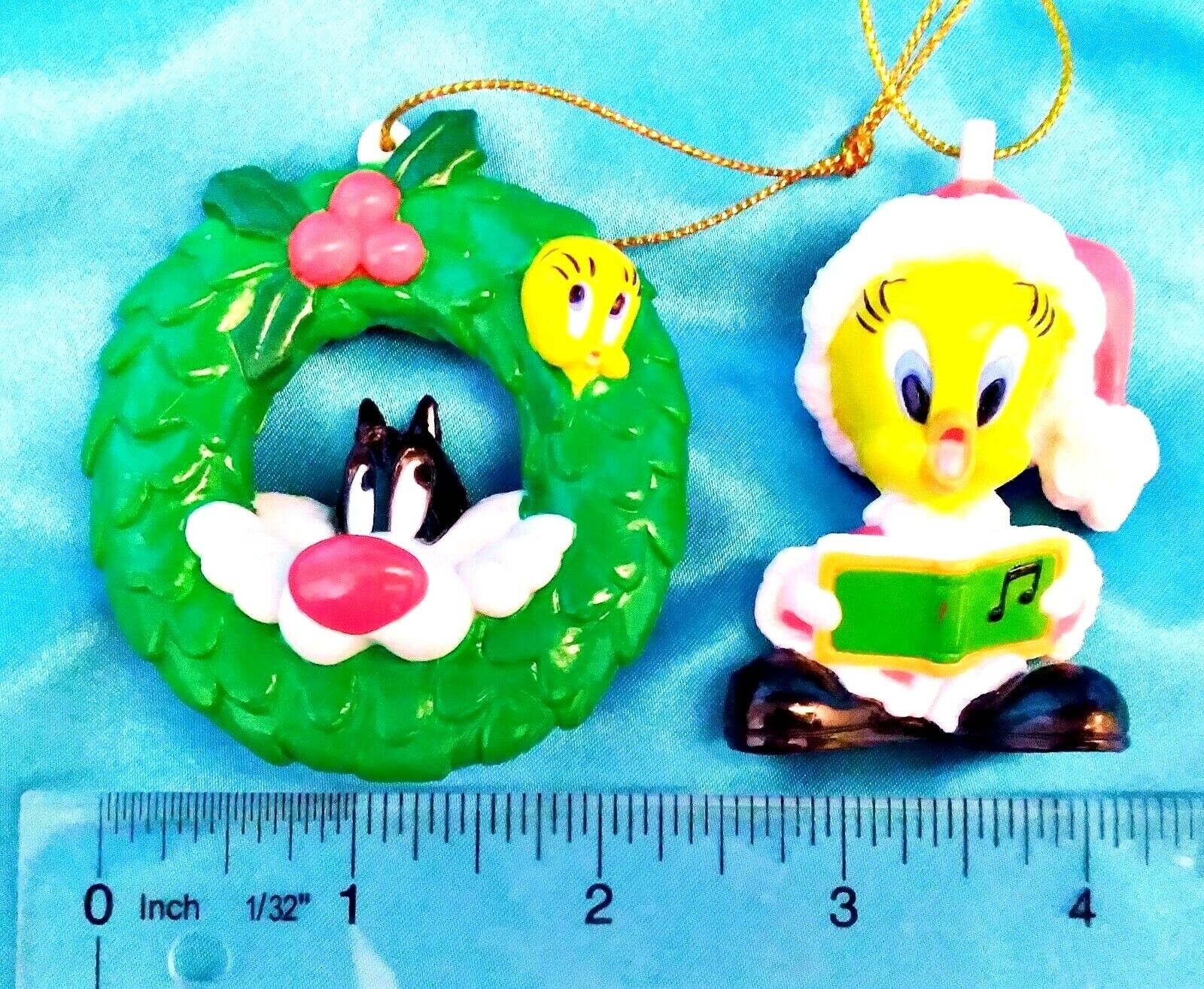 Lot of 2 - SYLVESTER & TWEETY Sylvester PVC Small Christmas Ornaments 