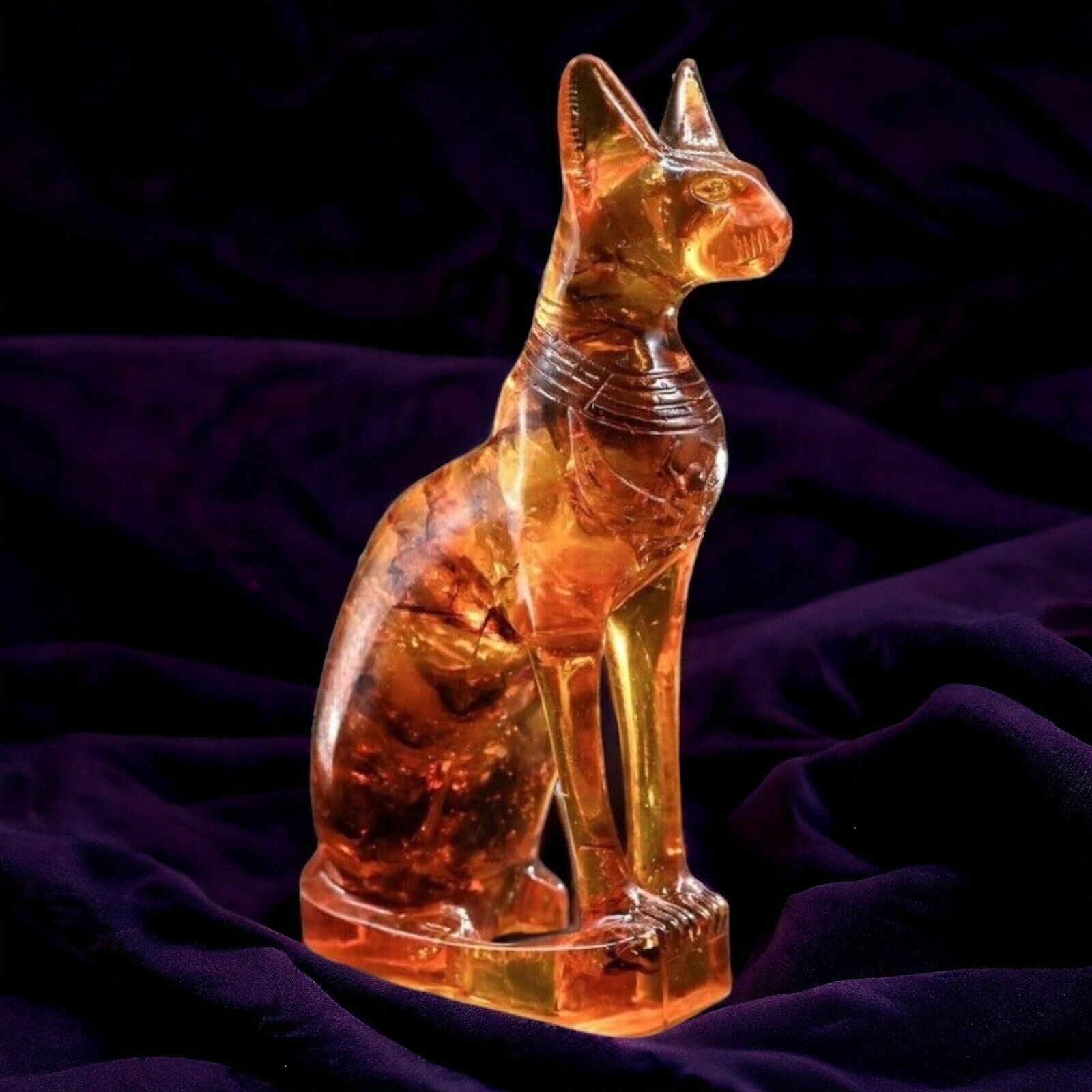 Exceptional Rare Ancient Egyptian Antique Amber Cat Goddess Bastet Bast Statue