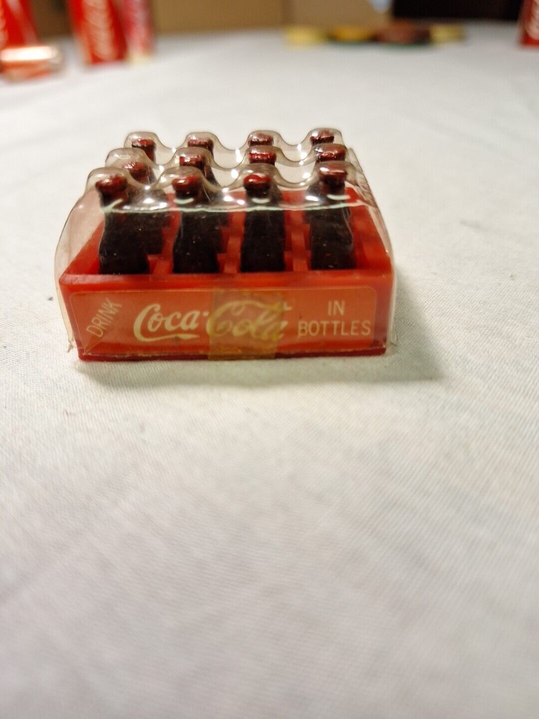 Vintage Miniature Drink Coca-Cola in Bottles In Case with 12 Plastic Bottles