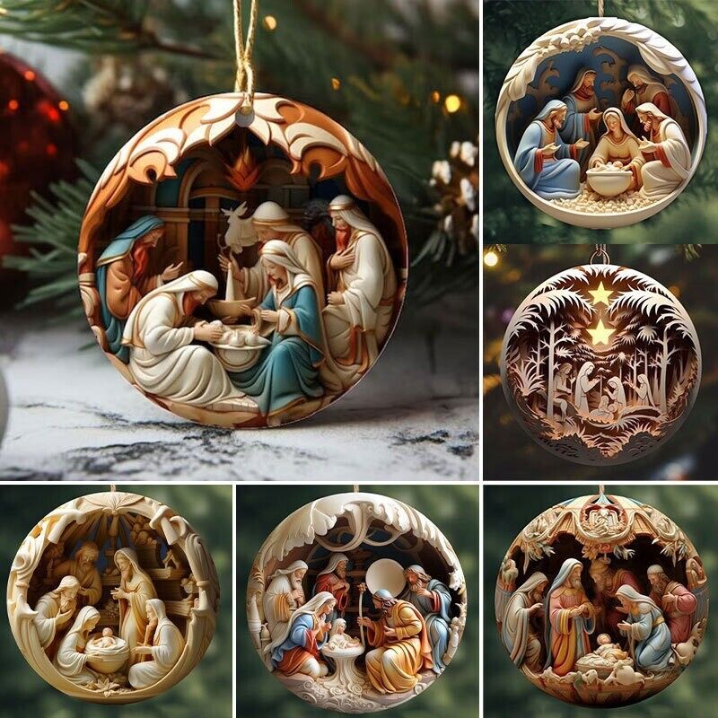 New 6Pcs Nativity Christmas Tree Pendant Jesus Christ Hanging Ornament