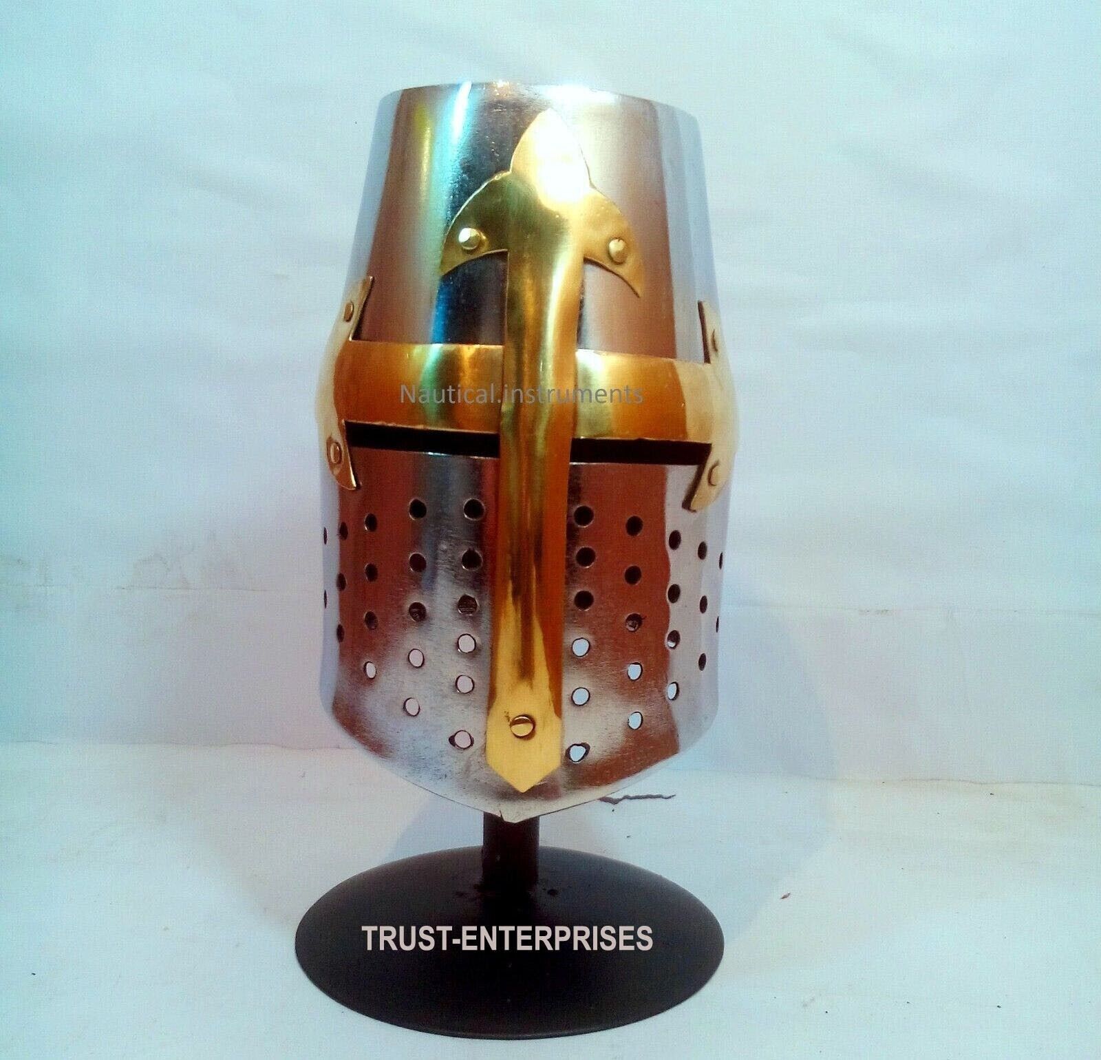 Medieval Crusader Templar Knight Mini Helmet Chrome Finish Brass Design Liner