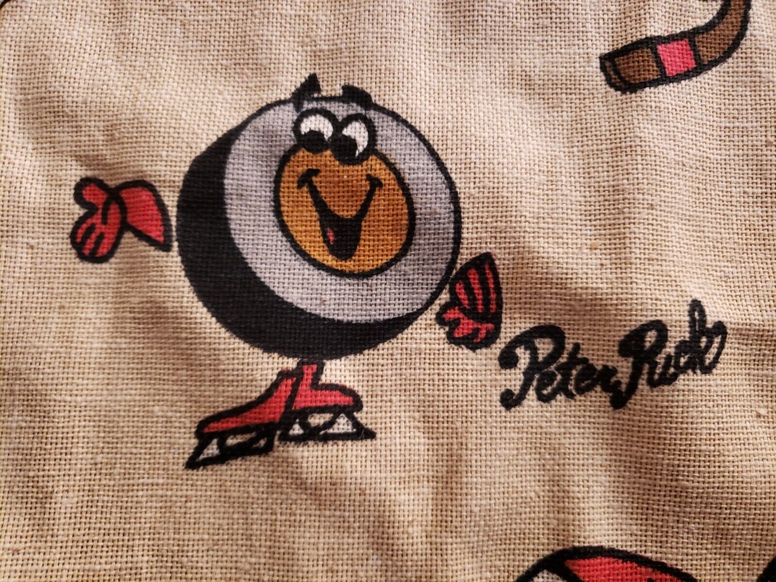 VINTAGE 1974 PETER PUCK HOCKEY CURTAINS - HEAVY DUTY 100% COTTON -  RARE