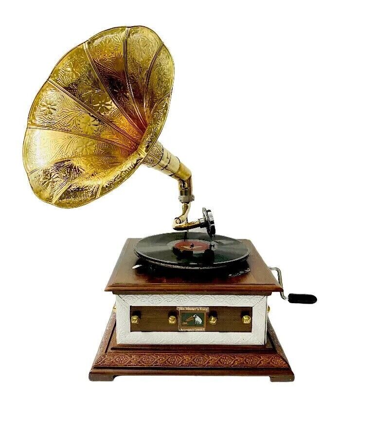 Vintage Style Replica HMV Gramophone Functional Working Phonograph Audio win-up