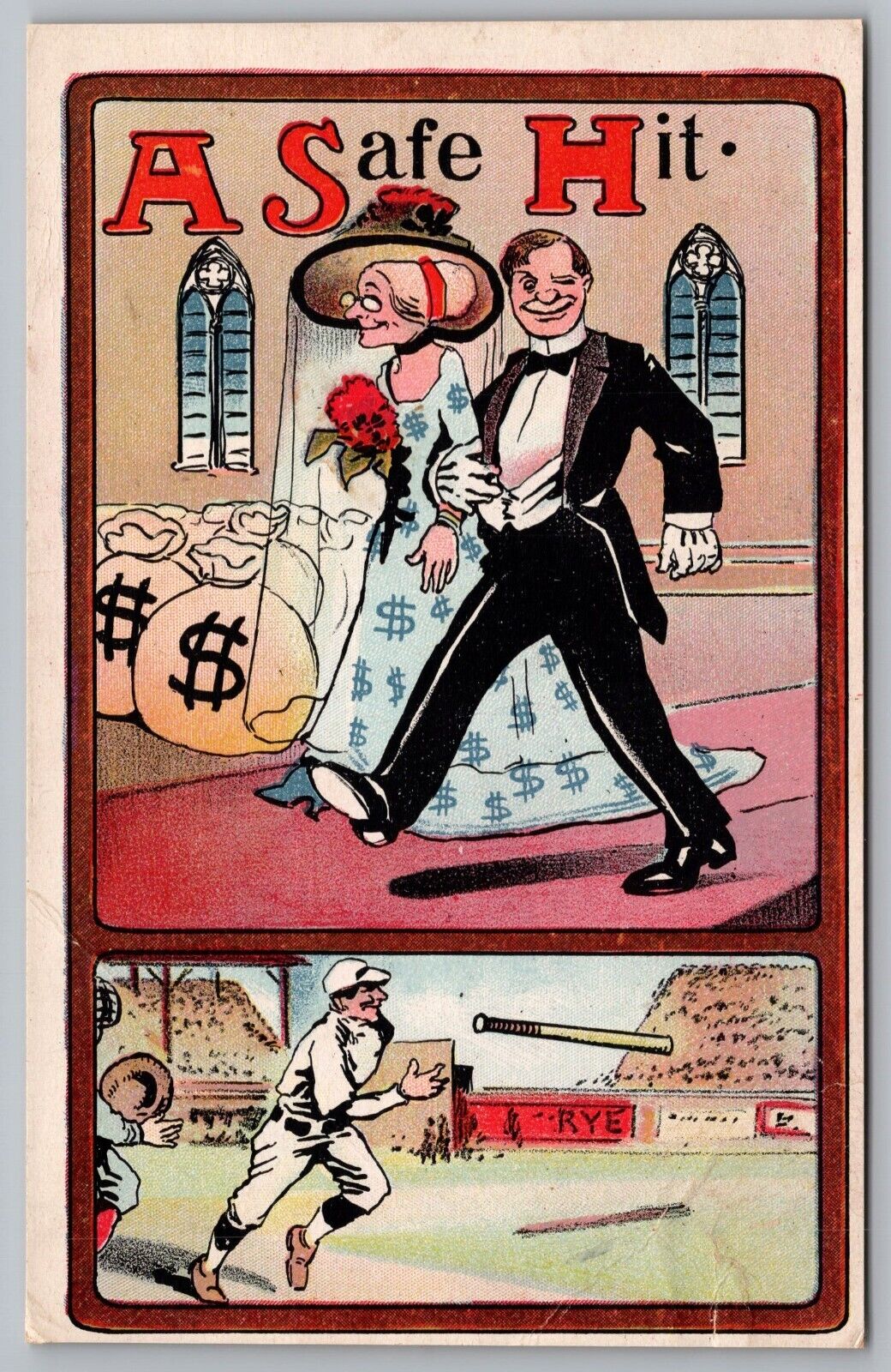 Postcard Humor A Safe Hit Married Couple - Baseball *A3148