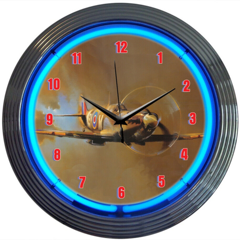Neon Clock Sign Spitfire WWII P-40 Flying Tiger Aviation fighter airplane lamp