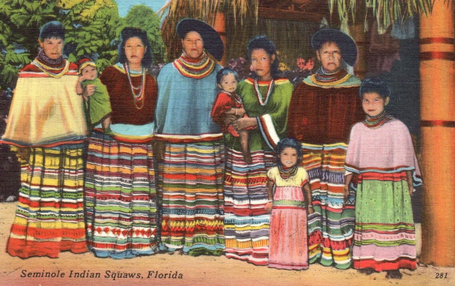 Postcard FL Seminole Indian Squaws Florida Linen Vintage PC J3796