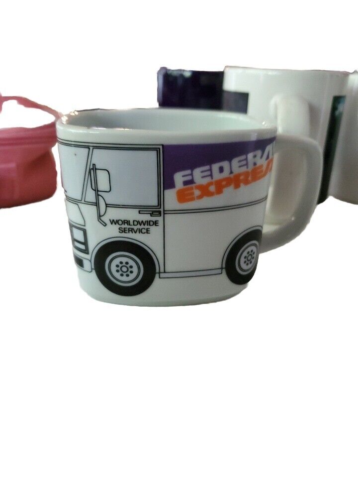 Vintage FedEx Coffee Cup Mug Federal Express Worldwide Service Delivery Truck