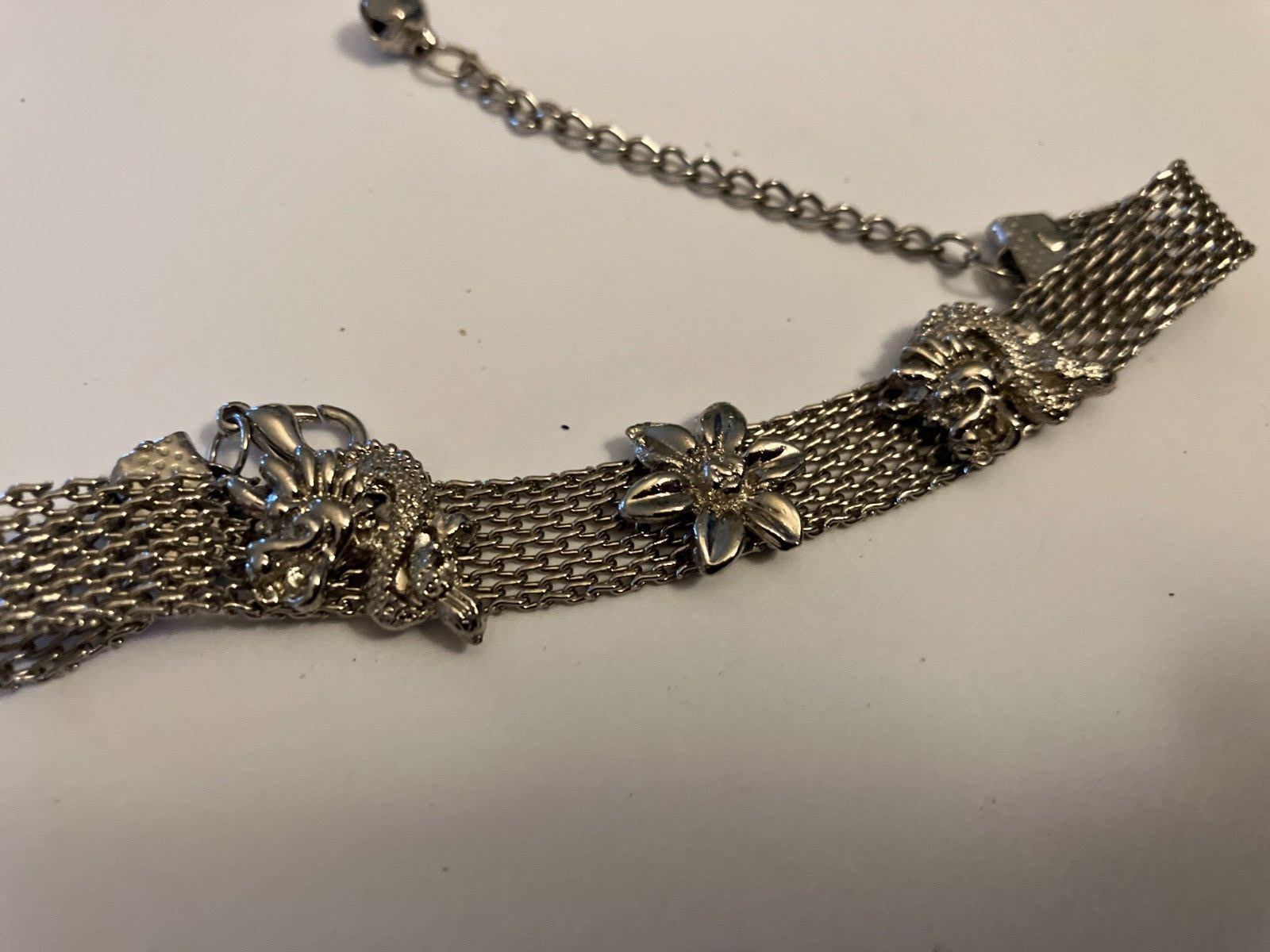 vintage estate silver floral   chain bracelet