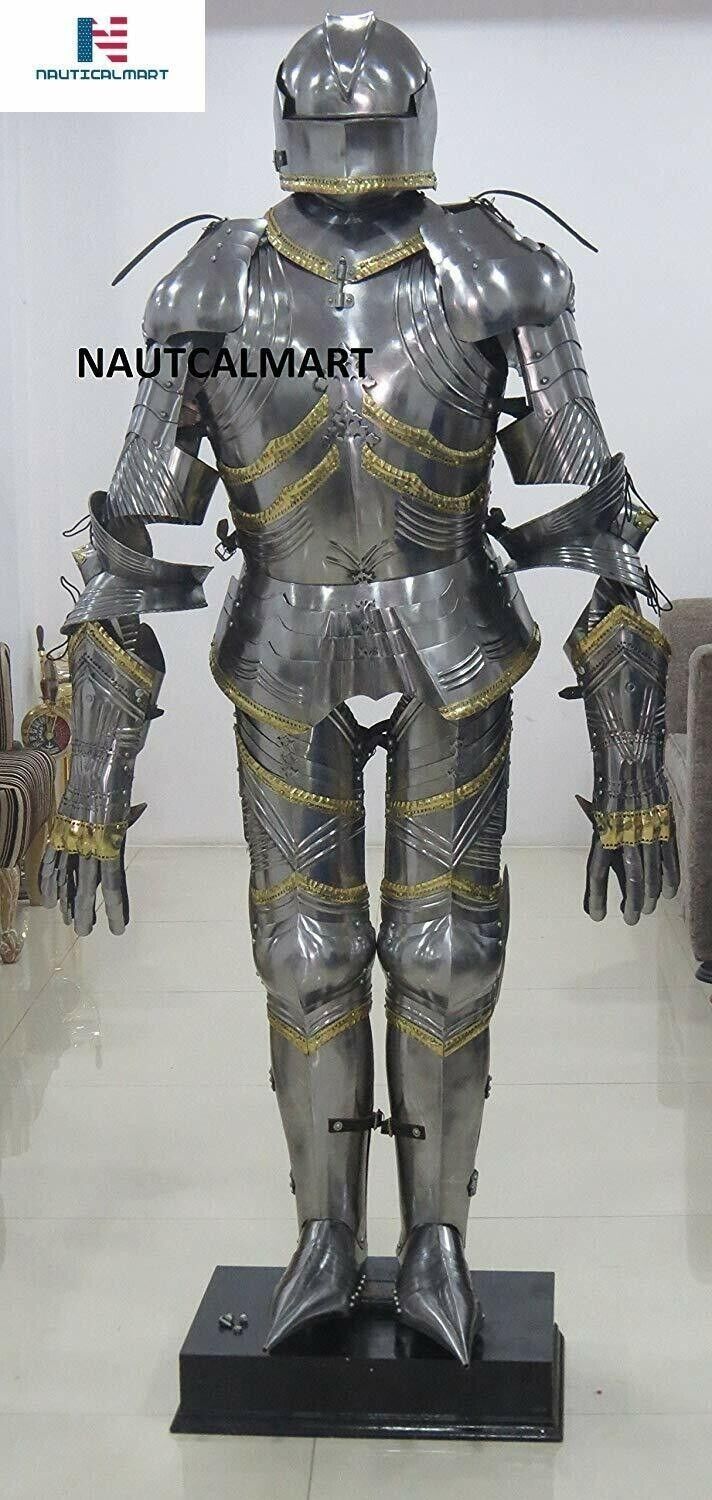 Armour Medieval Rare German Gothic Full Suit of Armour With Wooden Display Stand
