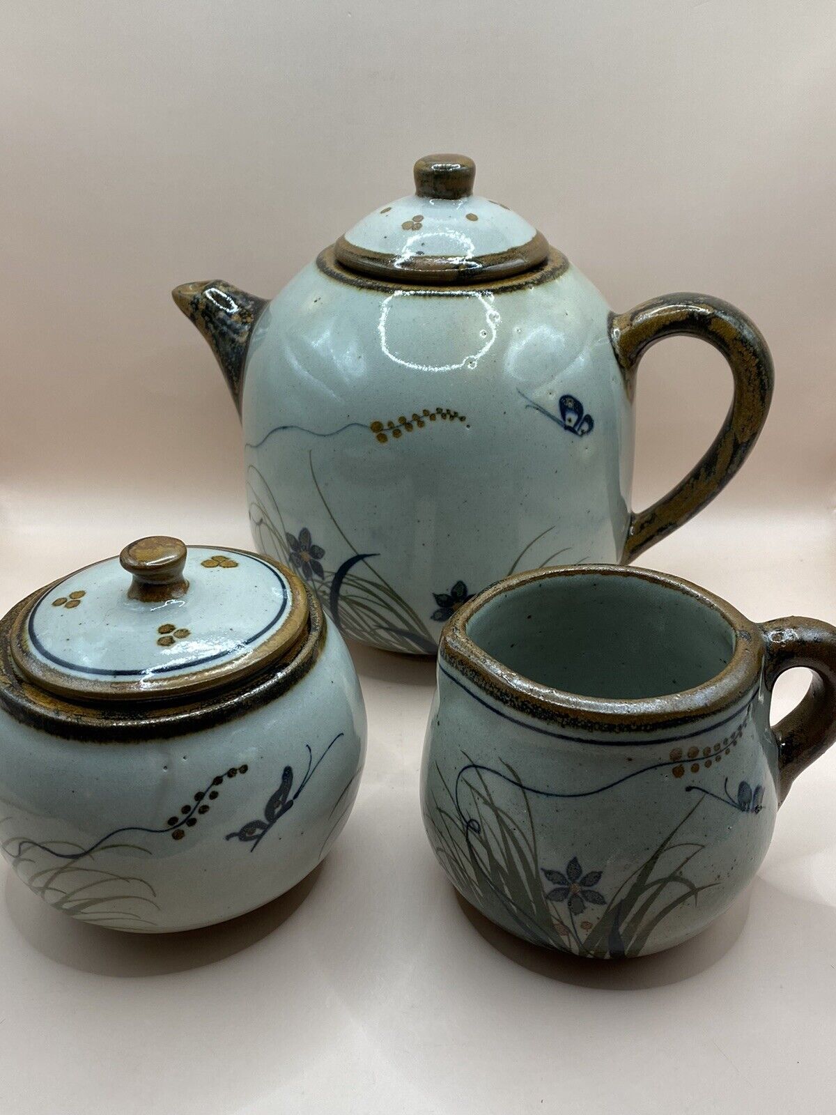 Xochiquetzal Teapot, Creamer And Sugar Bowl Mexican Pottery Teresa Duran Rare