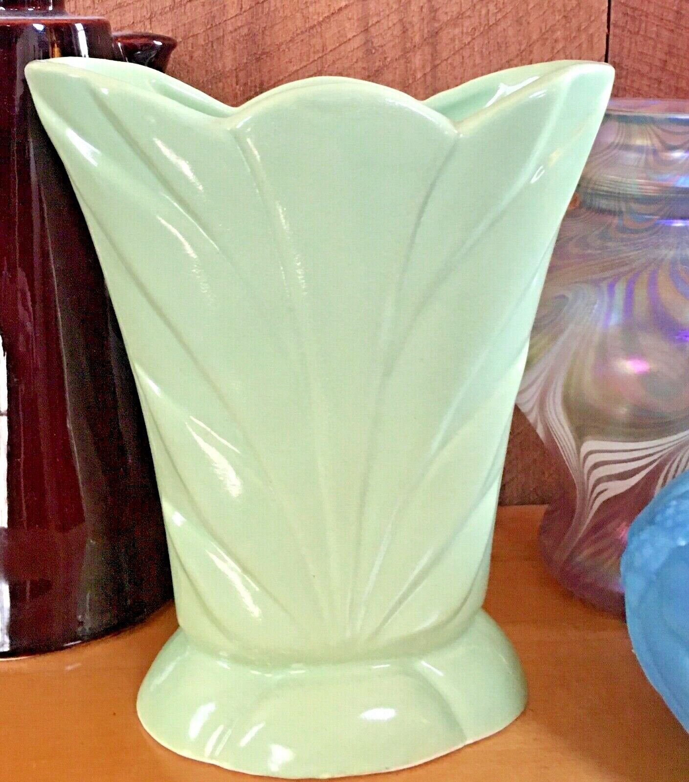 Vintage RRP Co. Roseville, Ohio Green Deco Fan Vase