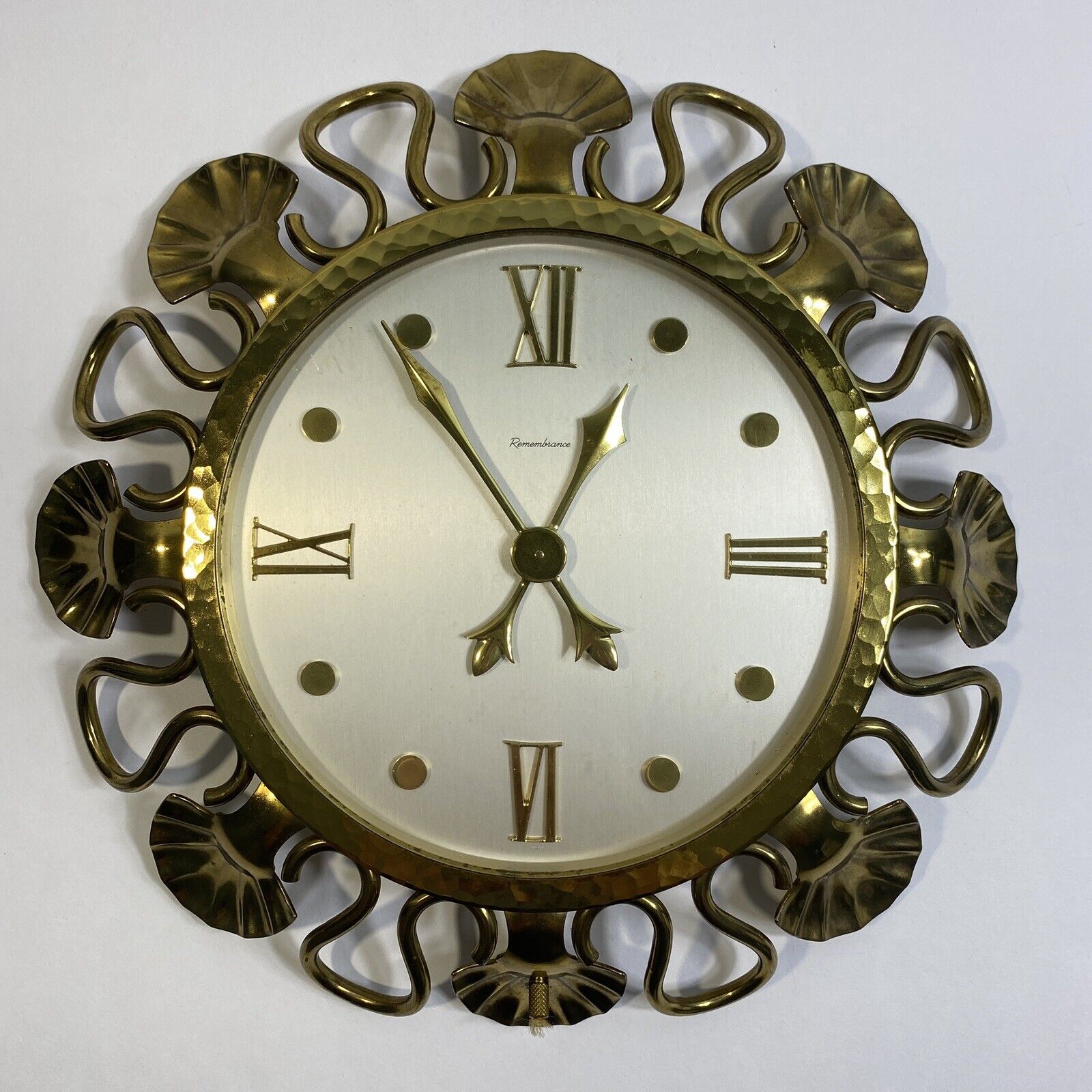 Vintage Remembrance Wall Clock Swiss Model 73-497 Brass Mid Century Modern