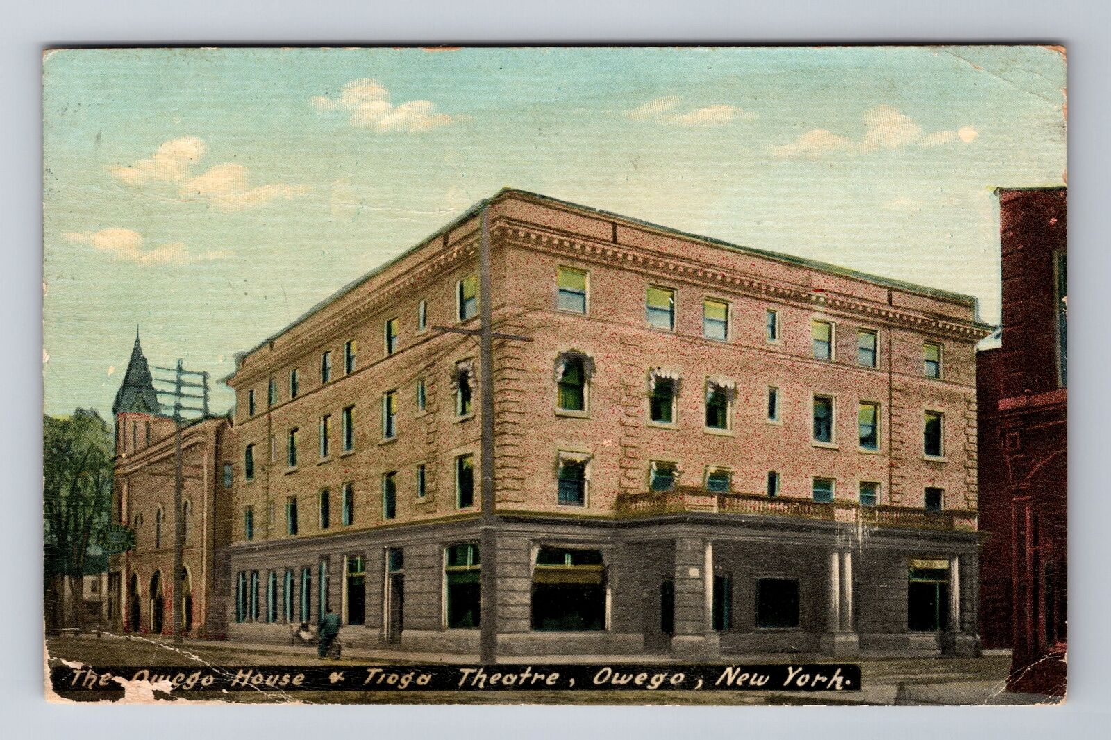Owego NY-New York, Owego House & Tioga Theatre, c1911 Antique Vintage Postcard