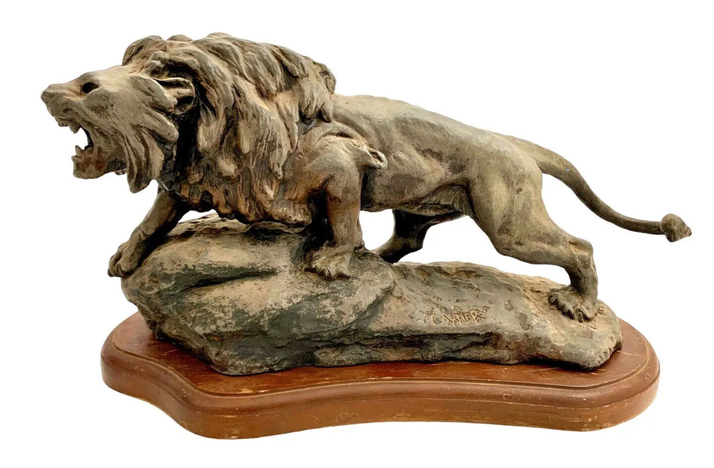 Roaring Lion Sculpture Antique Metal Statue Signed D&JR  1909  T. Cartier