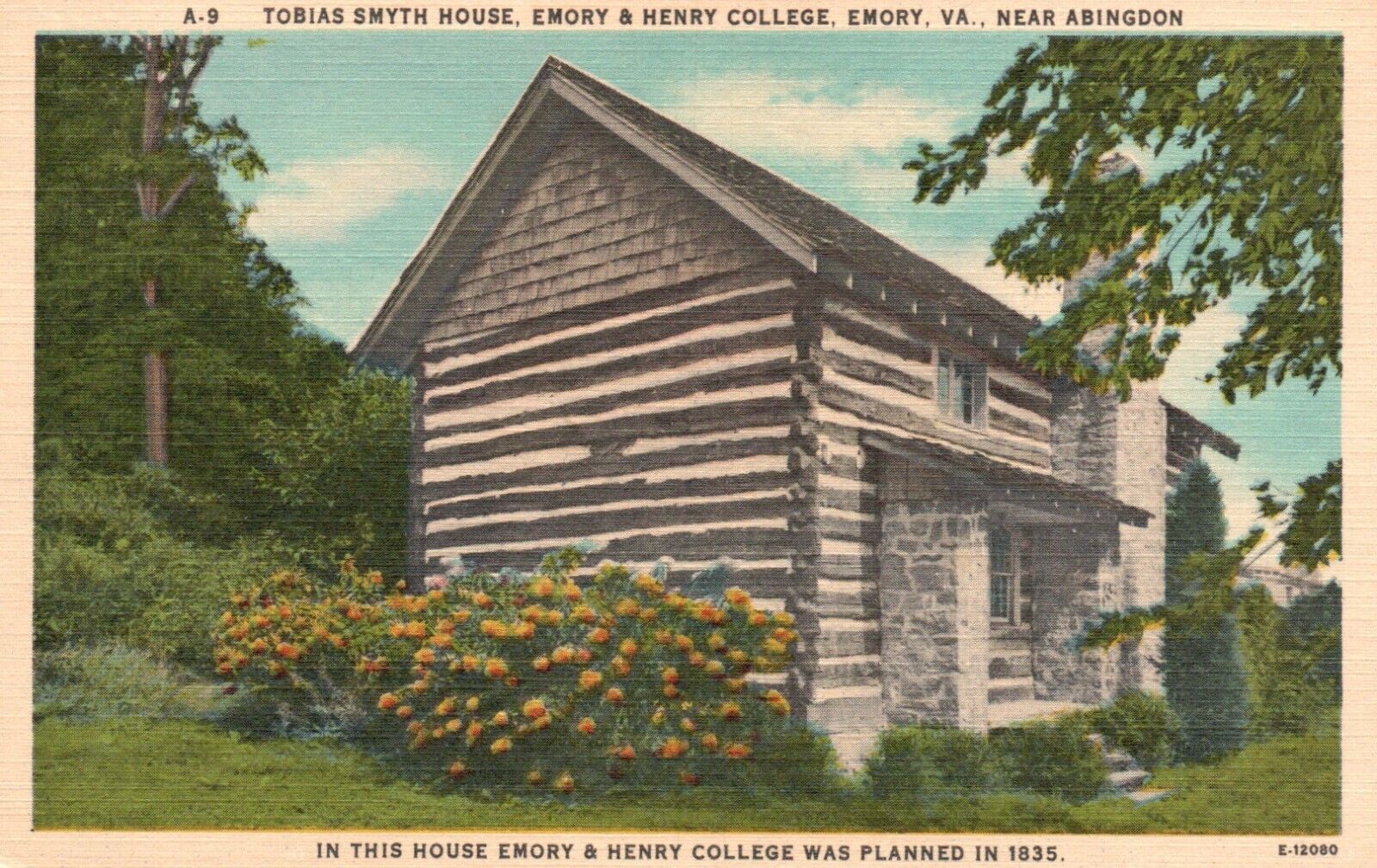Emory, VA, Tobias Smythe House, Emory & Henry College, Vintage Postcard e555