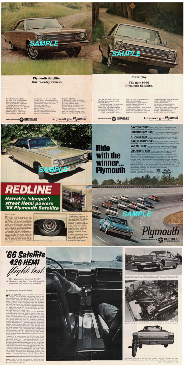 1966 Plymouth Satellite Magazine Ads & Magazine Reviews (5 Items in Total)