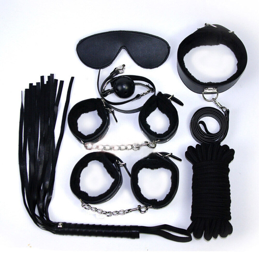 7pcs/Set PU Leather Bondage Restraint Handcuffs Collar Whip for Couple Game #ur