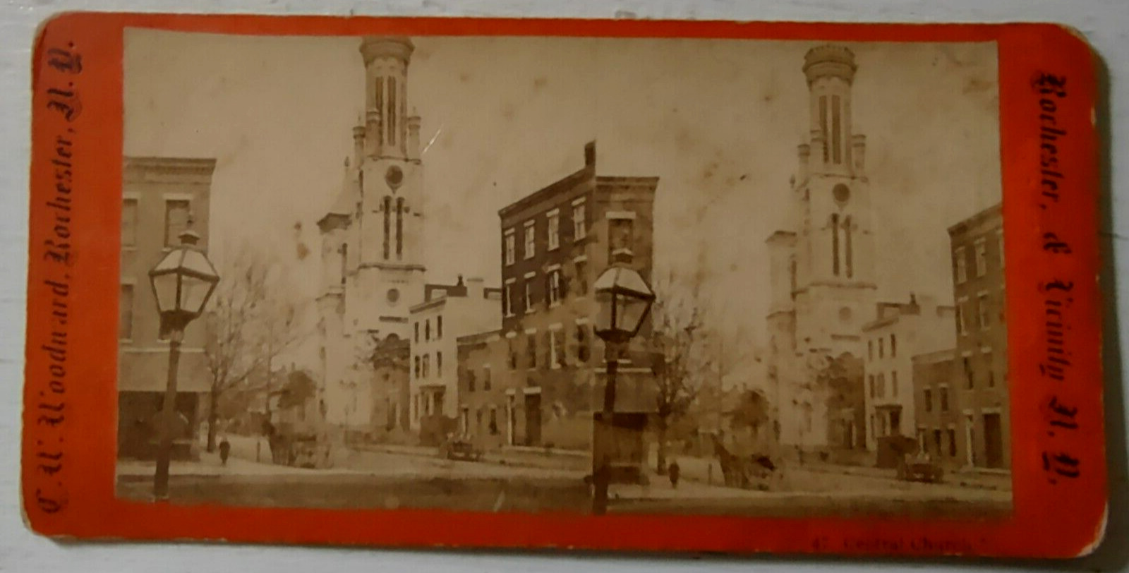 Rochester NY Central Church 1880s Photo Stereoview C W Woodward Photographer