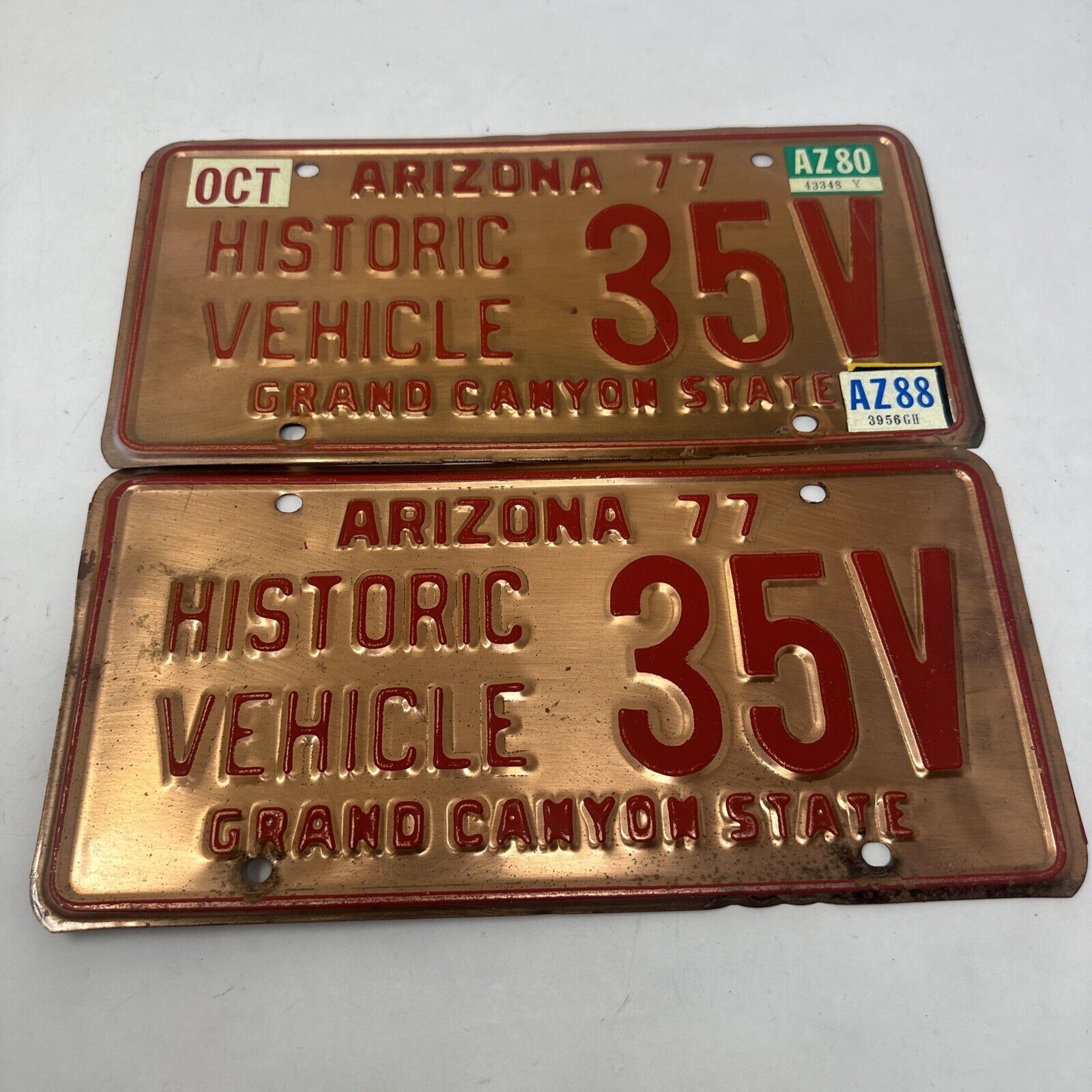 VTG Pair Arizona 1977 77 Historic Vehicle Copper License Plate
