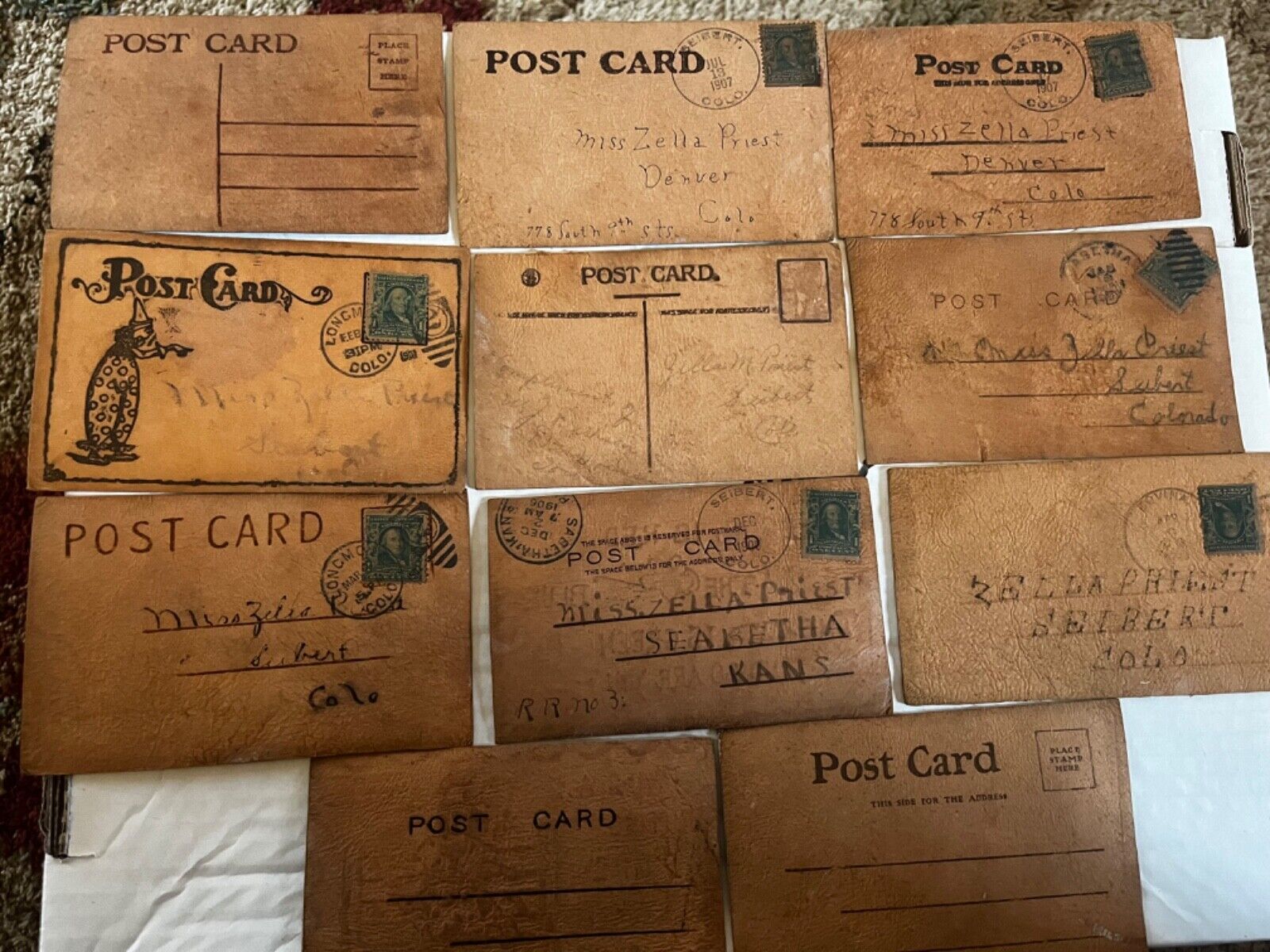 11 Early 1900s ANTIQUE LEATHER Post cards