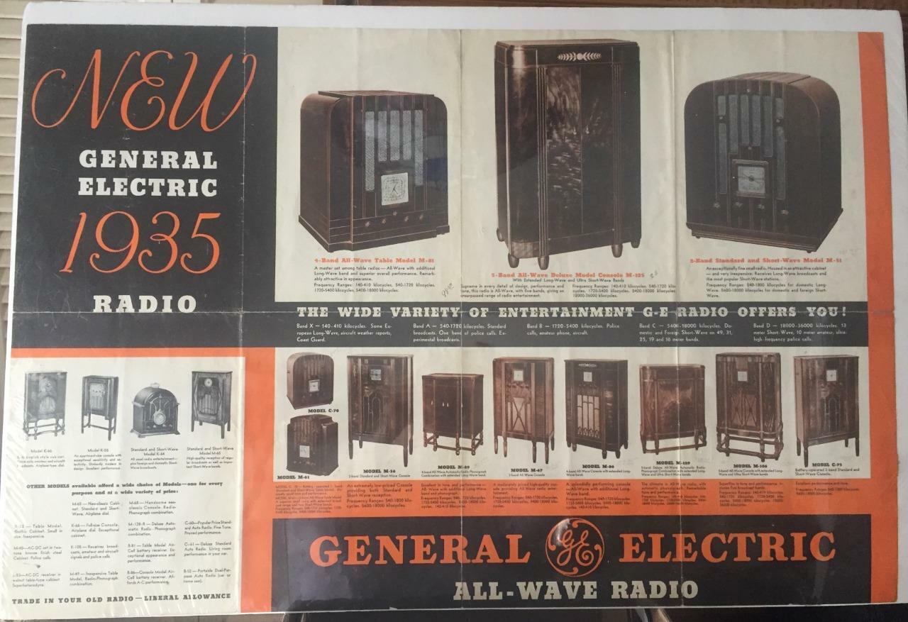 Vintage New 1935 General Electric RADIO 36 x 24  Advertising Poster Display G.E.