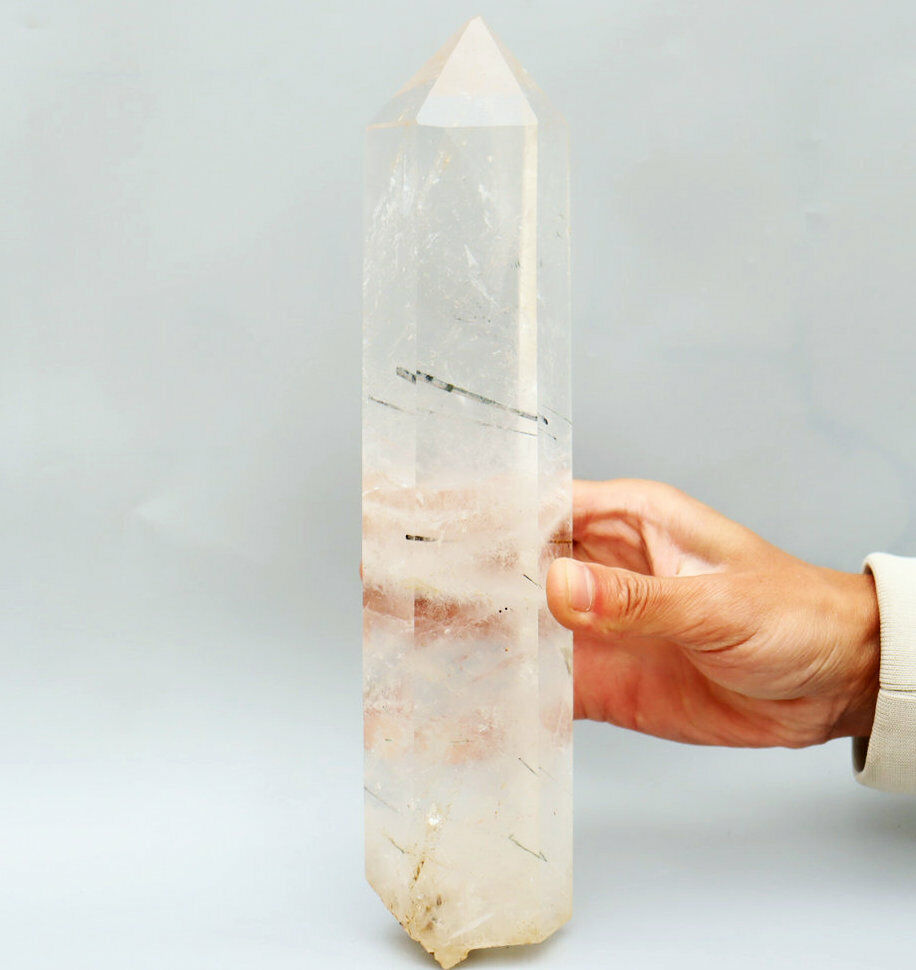 3.67lb Natural Clear Black Tourmaline Quartz Crystal Obelisk Wand Point Healing