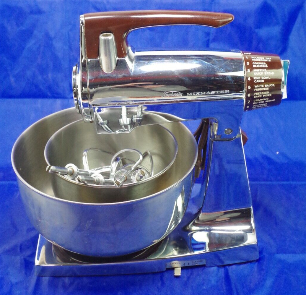 Working Vintage Sunbeam Mixmaster Stand Mixer Chrome 12 Speed with Accessories