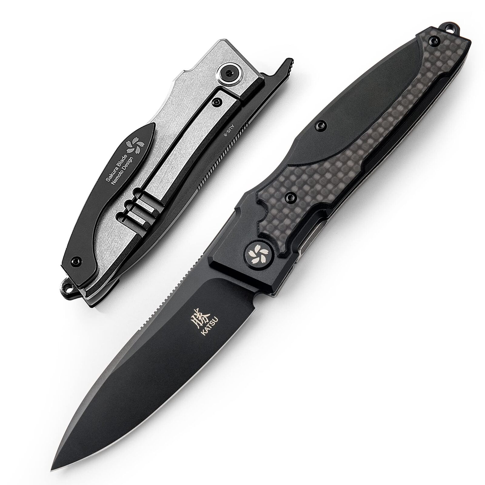 KATSU Japanese Folding Pocket Knife, Sakura Blade Nemoto Design (Black) Black