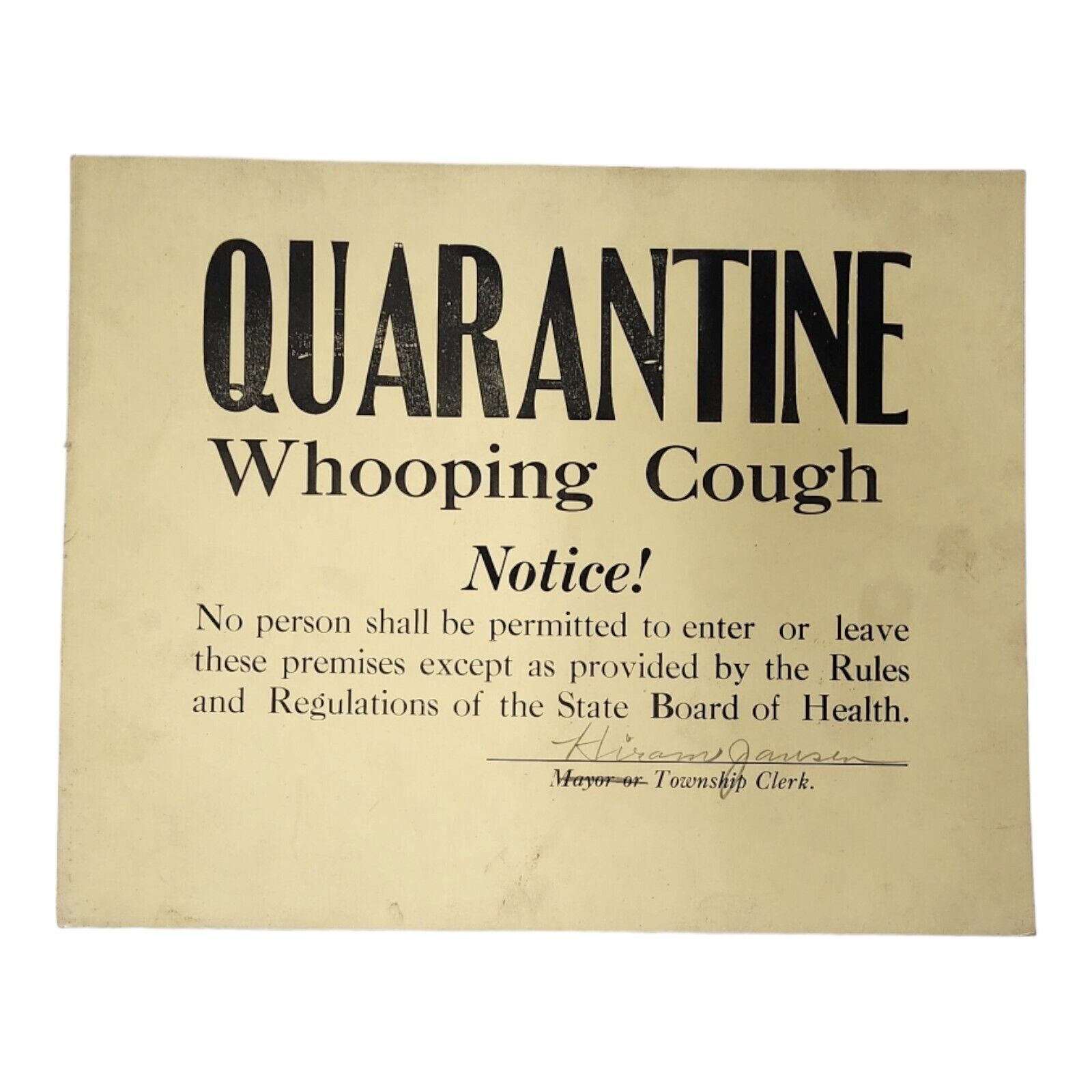 1930s Whooping Cough Quarantine Notice Vintage Authentic Medical Ephemera 14x11
