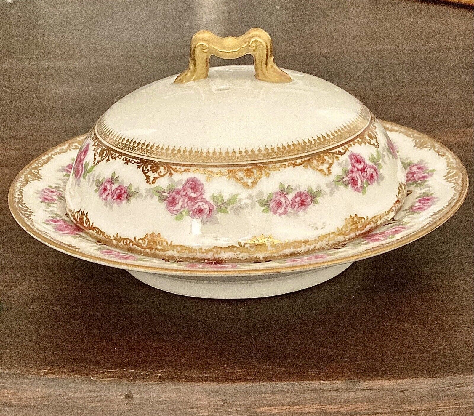 Rare Antique D & C  L Bernardaud 24kt Limoges Porcelain Domed Server Dish c.1900