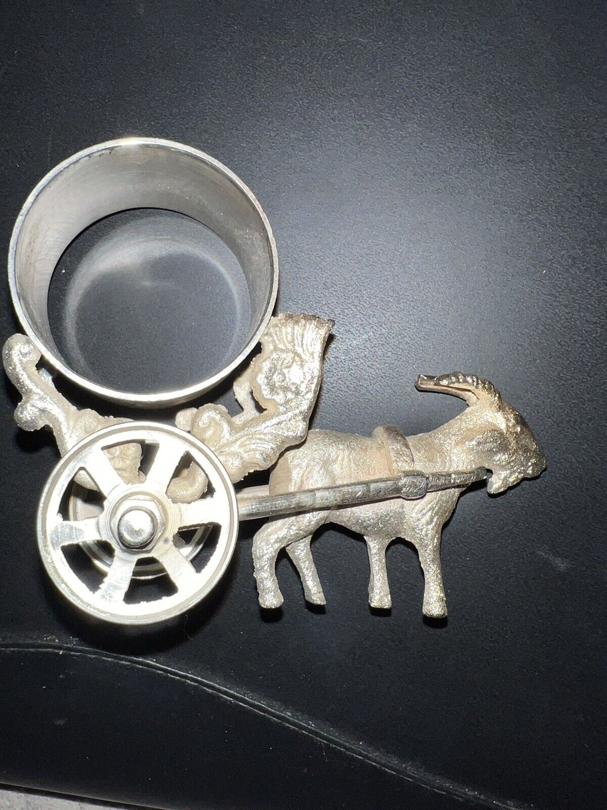 Vintage Collectible Napkin Ring Goat pulling cart silver plate
