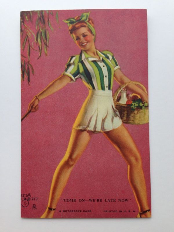 Vintage Pinup Girl Picture Mutoscope Card by Zoe Mozert Were Late Now