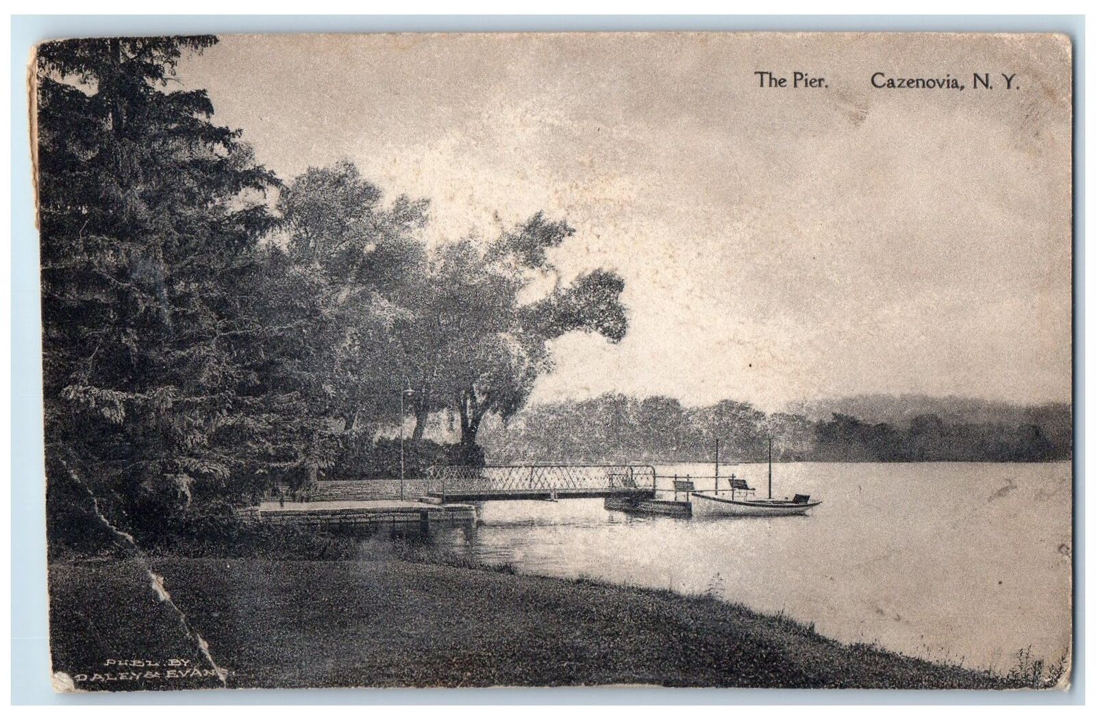 1919 The Pier Cazenovia New York NY, Boat Dock Nature Scene Antique Postcard