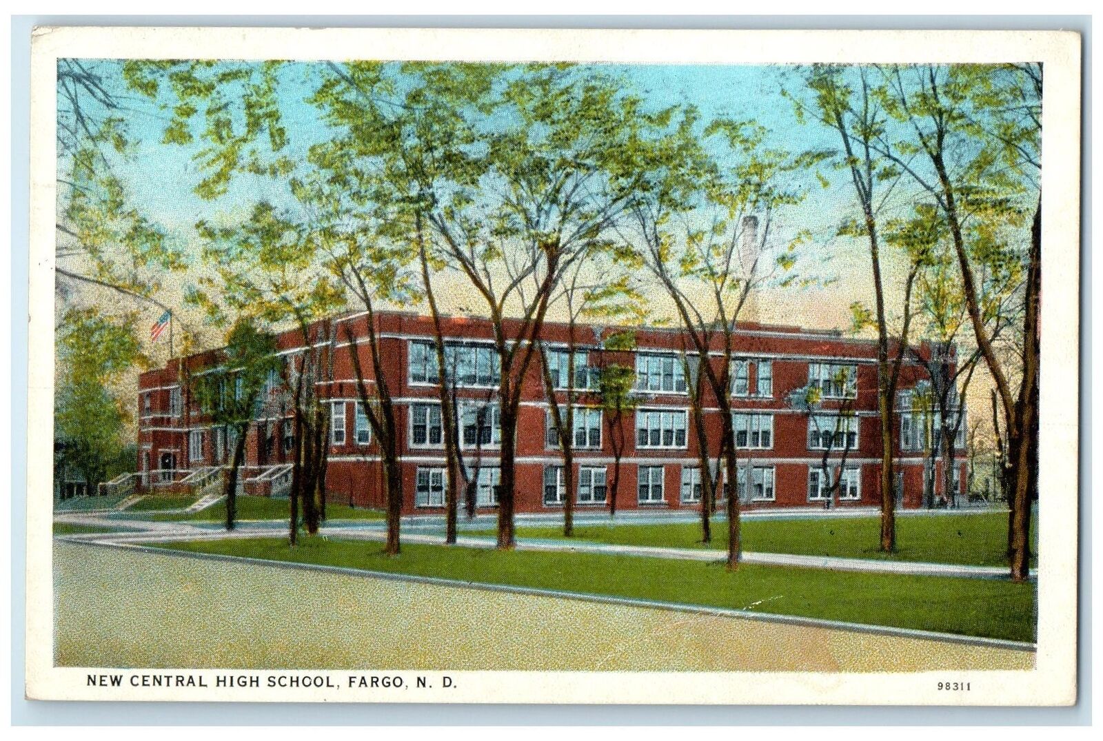 1927 Central High School Campus Building Entrance Fargo North Dakota Postcard