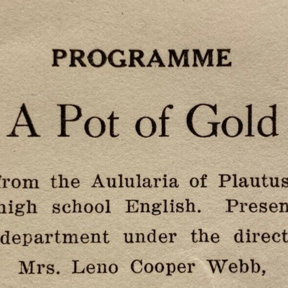 1928 A Pot Of Gold Program Aulularia Of Plautus Los Angeles High School LAHS
