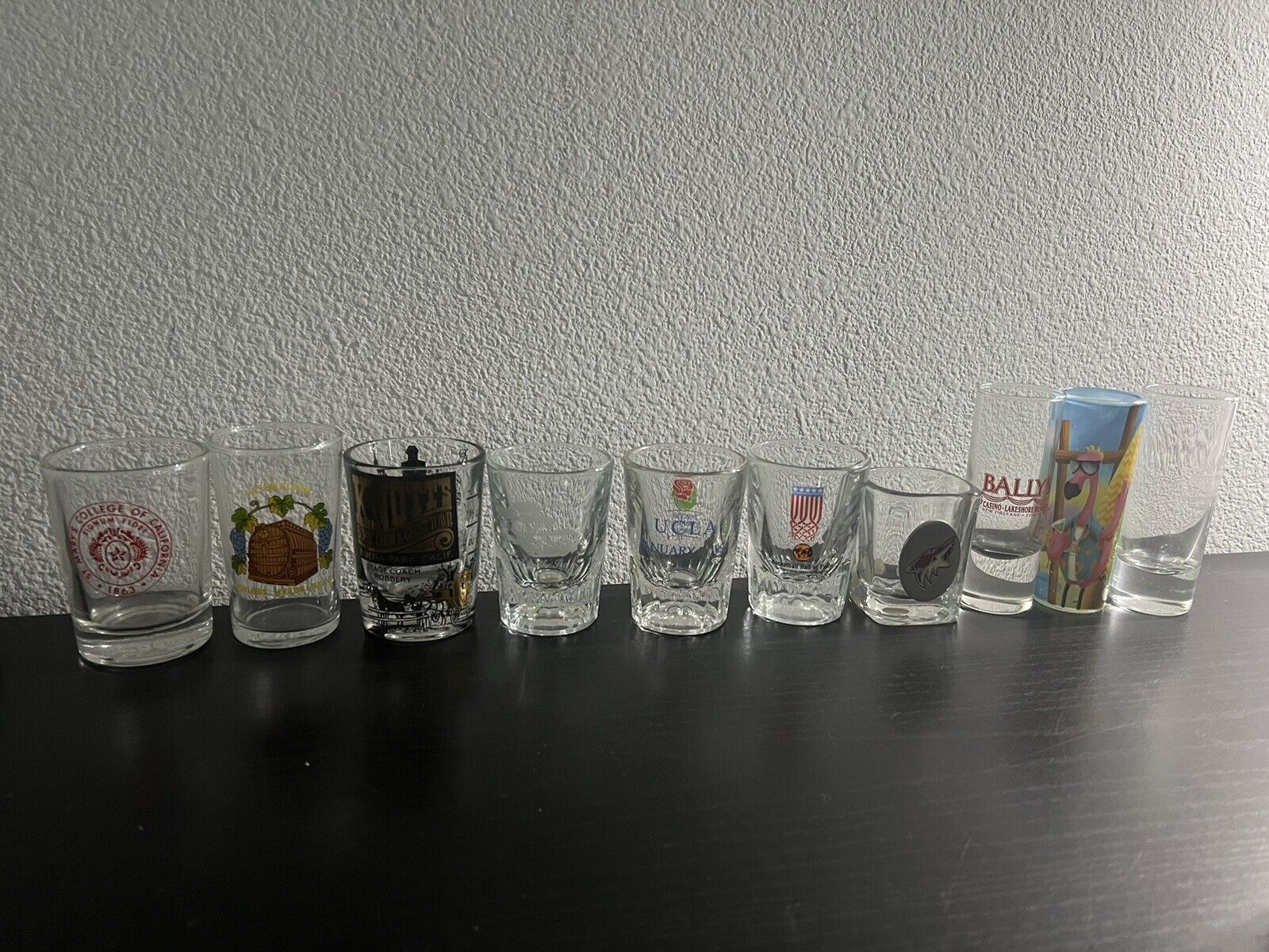 10 PIECE Shot Glass LOT Variety Colleges Places Landmarks Sports Vintage Collect