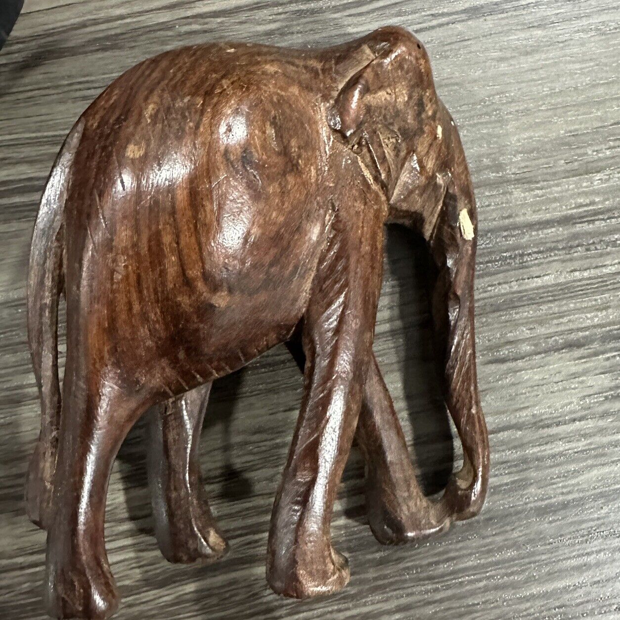 Small Wood Carved Elephant Nice Decor. Brown Wood