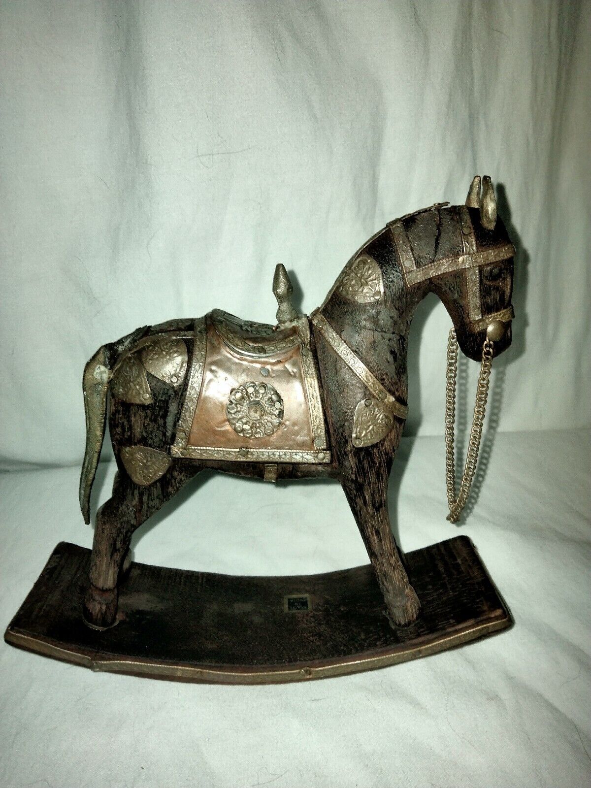 Vintage Figurine War Horse Made In India Of Wood & Metal Roku War Horse.