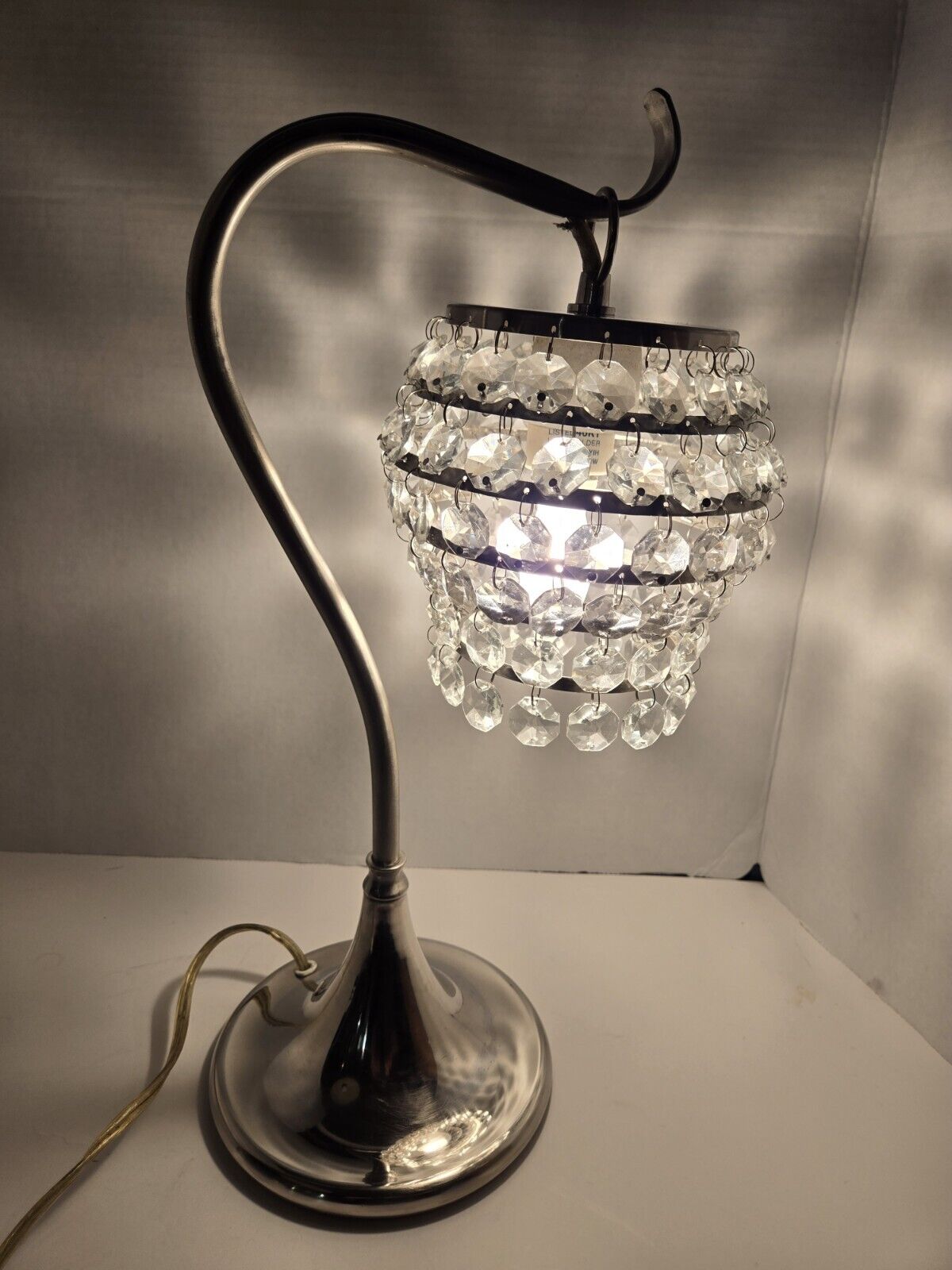 Vintage C.N. Burman Crystal Hanging Lamp w/Chrome Base For Bedroom, Desk Etc.