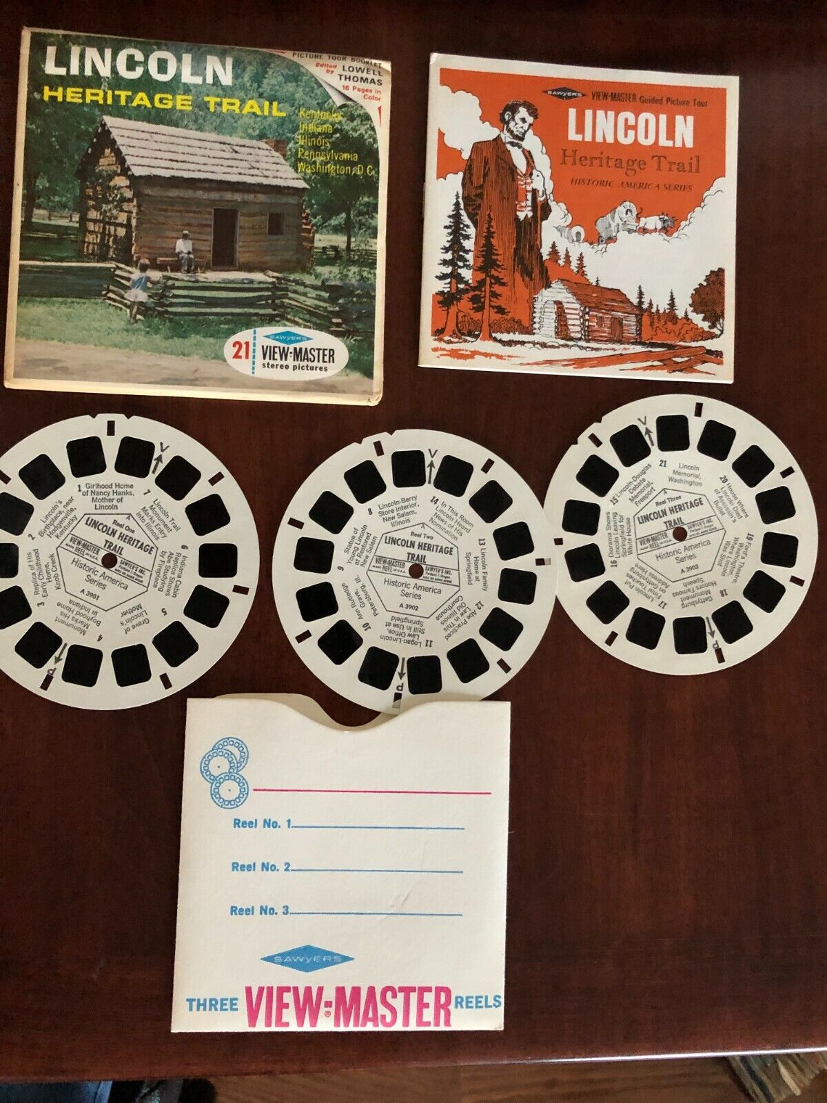 VINTAGE VIEW-MASTER 3D REEL PACKET A390 LINCOLN HERITAGE TRAIL *COMPLETE*