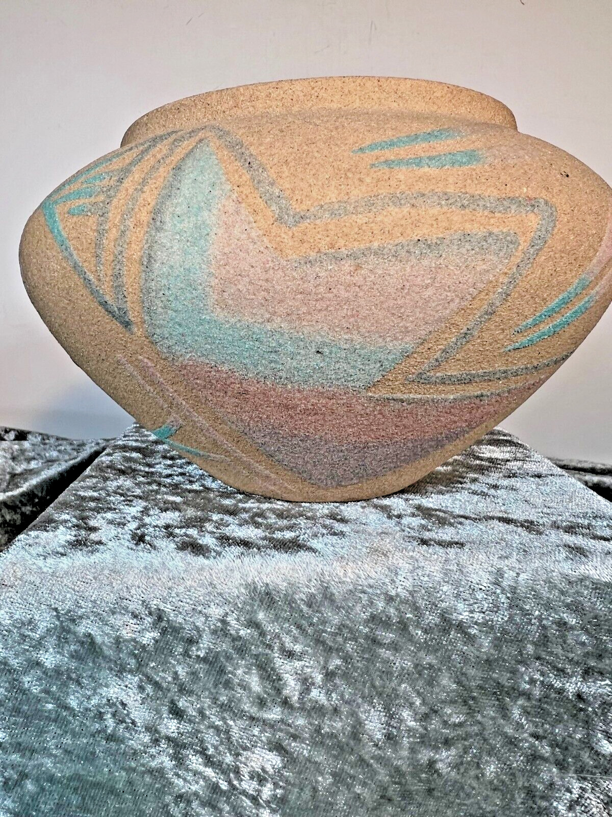 Native American Navajo Sand Art Pottery Bowl  7\